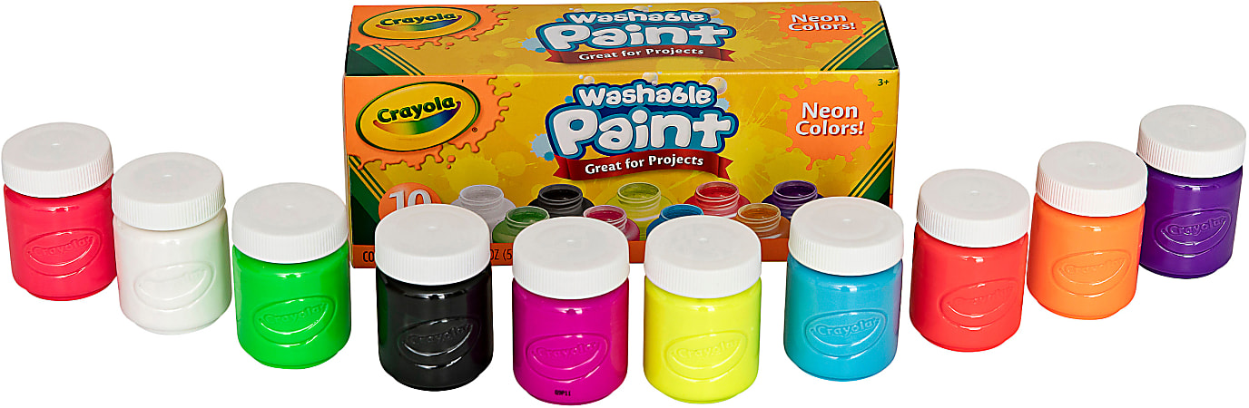 Crayola Neon Washable Kids Paint 2 Oz Assorted Colors Set Of 10