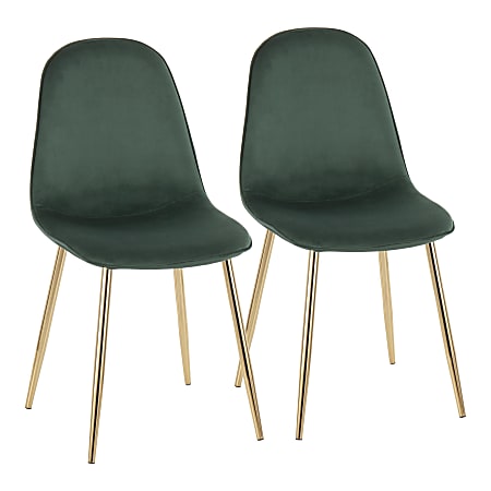 LumiSource Pebble Velvet Chairs, Green/Gold, Set Of 2 Chairs