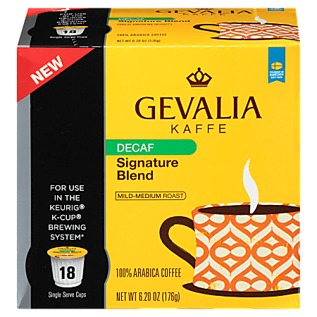 Gevalia Coffee K-Cups®, Decaffeinated Signature Blend, 6.2 Oz, Pack Of 18