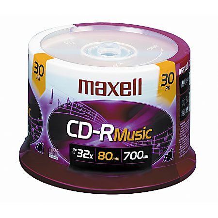 Maxell® Music CD-R Media Spindle, 700MB/80 Minutes, Pack Of 30