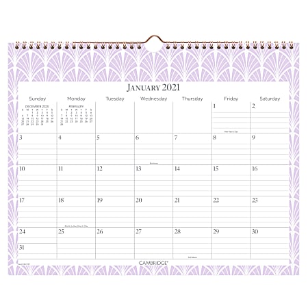 Cambridge® Monthly Wall Calendar, 15" x 12", Athena, January To December 2021, 1467-707
