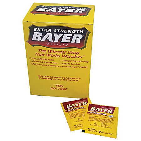 Bayer® Extra-Strength Aspirin, 2-Tablet Dosage, Box Of 50