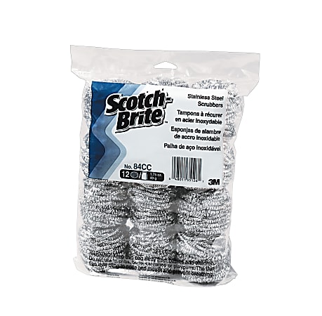 Scotch-Brite™ Stainless-Steel Scrubbers, No. 84, Silver, Pack Of 72 Scrubbers