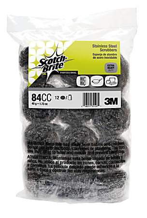 Scotch Brite Stainless Steel Scrubber No. 84 1.75 Oz Silver Box Of 12 -  Office Depot