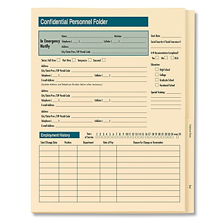 ComplyRight Standard Confidential Personnel Folders, 9-1/2&quot;