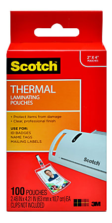 Scotch Thermal Laminating Pouches, ID Badge/Tag Size, 100 Pouches, Clips not included