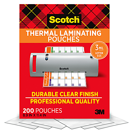 Scotch Thermal Laminating Pouches 8 12 x 11 200 Laminating Sheets Clear  TP3854 200 - Office Depot