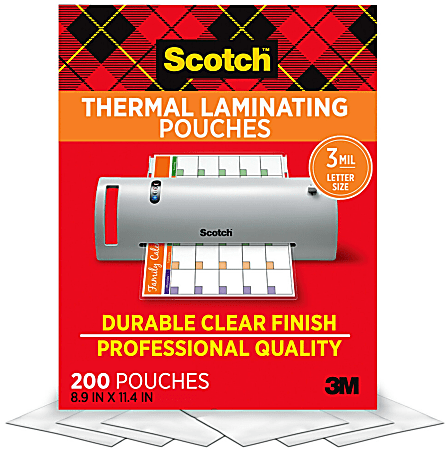 Scotch Thermal Laminating Pouches, 8-1/2" x 11", 200 Laminating Sheets, Clear, TP3854-200