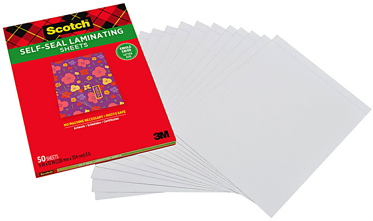 Scotch Self Seal Laminating Sheets 8 12 x 11 Single Sided Letter Size Clear  50 Sheets LS854SS 50 - Office Depot