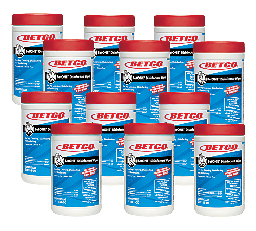 Betco® BetONE Disinfectant Wipes, 22 Oz, 100 Wipes Per Canister, Case Of 12 Canisters