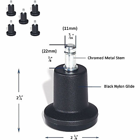 Lorell Bell Glides - Black - Metal, Nylon - 1 / Set