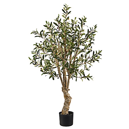 Nearly Natural Olive Tree 42”H Artificial Plant With Planter, 42”H x 18”W x 18”D, Green/Black