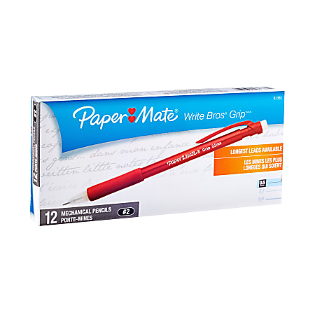 Paper Mate® Write Bros.® Mechanical Pencils, Cushioned Grip, 0.5 mm, Assorted Barrel Colors, Pack Of 12