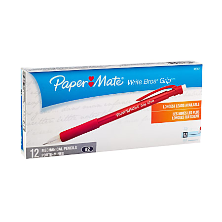 Paper Mate® Write Bros.® Mechanical Pencils, Cushioned Grip, 0.7 mm, Assorted Barrel Colors, Pack Of 12