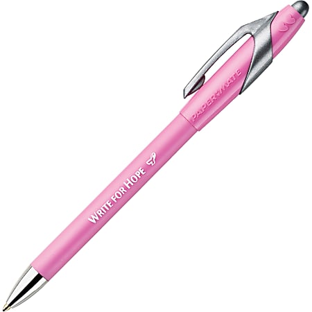 Paper Mate FlexGrip Pink Ribbon Retractable Pen - Medium Pen Point - Black - Pink Rubber Barrel - 1 Dozen