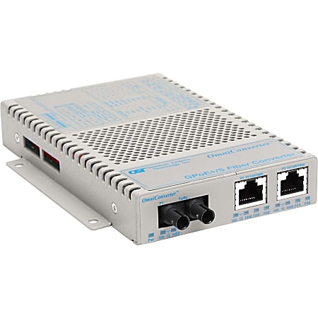 Omnitron OmniConverter 10/100/1000 PoE+ Gigabit Ethernet Fiber Media Converter Switch RJ45 ST Multimode 550m Wide Temp - 9420021W