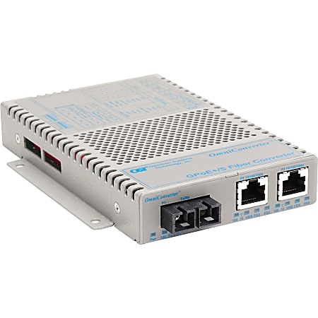 Omnitron OmniConverter 10/100/1000 PoE+ Gigabit Ethernet Fiber Media Converter Switch RJ45 SC Multimode 550m Wide Temp - 9422021W
