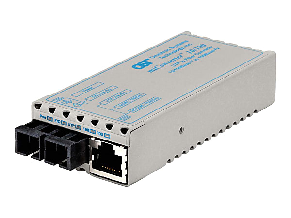 Omnitron miConverter 10/100 Plus - Fiber media converter - 100Mb LAN - 10Base-T, 100Base-FX, 100Base-TX - RJ-45 / SC single-mode - up to 18.6 miles - 1310 nm