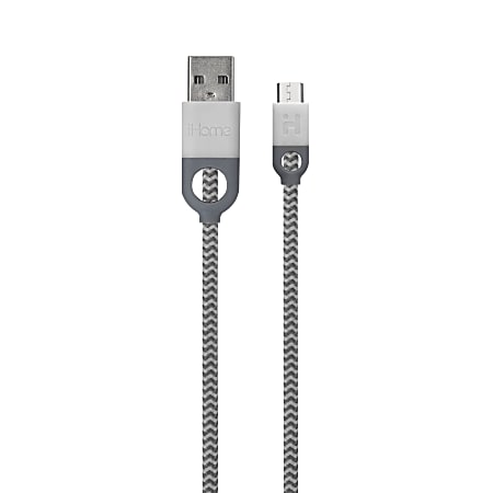 iHome Double-Injected Nylon Micro USB Charger &amp; Sync Cable With Enhanced Strain Relief, 5', White, IH-CT2052W