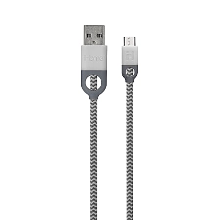 iHome Double-Injected Nylon Micro USB Charger & Sync Cable With Enhanced Strain Relief, 5', White, IH-CT2052W