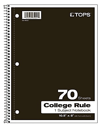 TOPS® Notebook, 8" x 10 1/2", 1-Subject, College