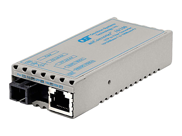 Omnitron miConverter 10/100 Plus - Fiber media converter - 100Mb LAN - 10Base-T, 100Base-FX, 100Base-TX - RJ-45 / SC single-mode - up to 12.4 miles - 1550 (TX) / 1310 (RX) nm