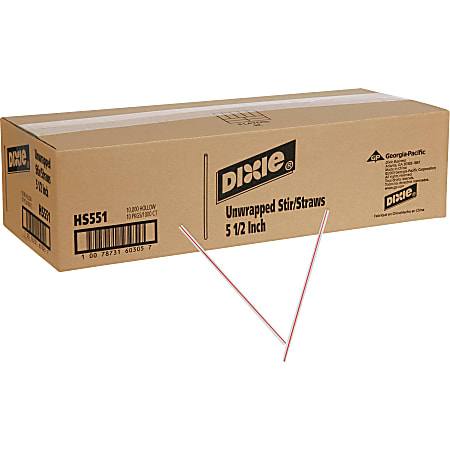 Dixie® Unwrapped Stir Straws, 5 1/2", White, Carton Of 10,000