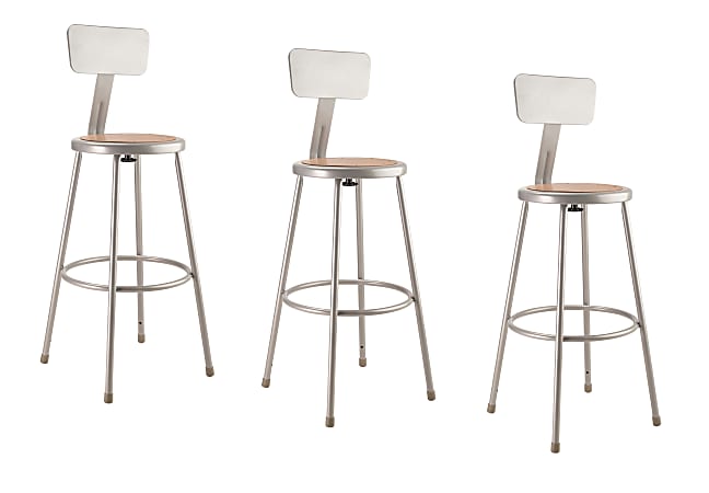 National Public Seating Hardboard Stools With Backs, 30"H, Gray, Set of 3