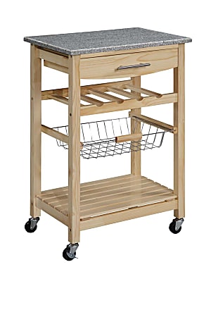 Linon Home Décor Products Canton Granite Top Kitchen Cart, Natural