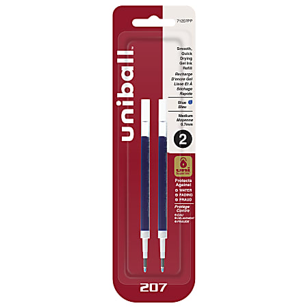 uni-ball® 207™ Retractable Gel Pen Refills, Medium Point, 0.7 mm, Blue Ink, Pack Of 2 Refills