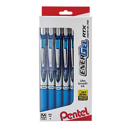 Pentel® EnerGel™ RTX Retractable Liquid Gel Pens, Medium Point, 0.7 mm, 54% Recycled, Blue Barrel, Blue Ink, Pack Of 12 Pens