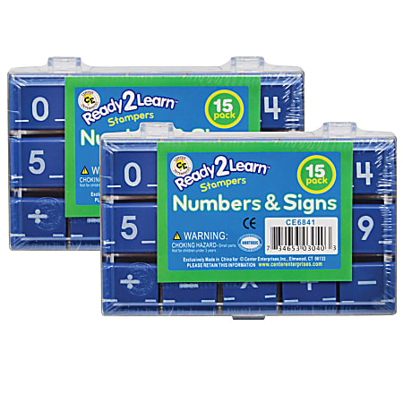 Center Enterprises Ready 2 Learn Numbers And Signs Stamps, 1", 15 Stamps Per Set, Pack Of 2 Sets