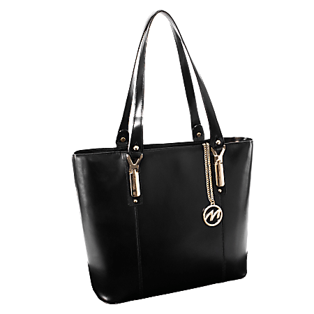 McKleinUSA® M Series SAVARNA Leather Shoulder Tote With 7 1/2” x 10” Tablet Compartment, 14 1/2"H x 5"W x 13"D, Black