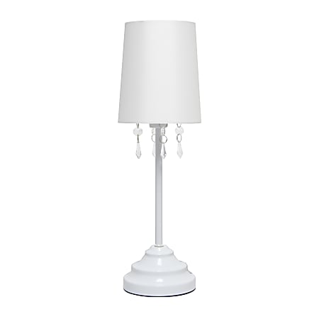 Simple Designs Table Lamp with Fabric Shade and Hanging Acrylic Beads, White
