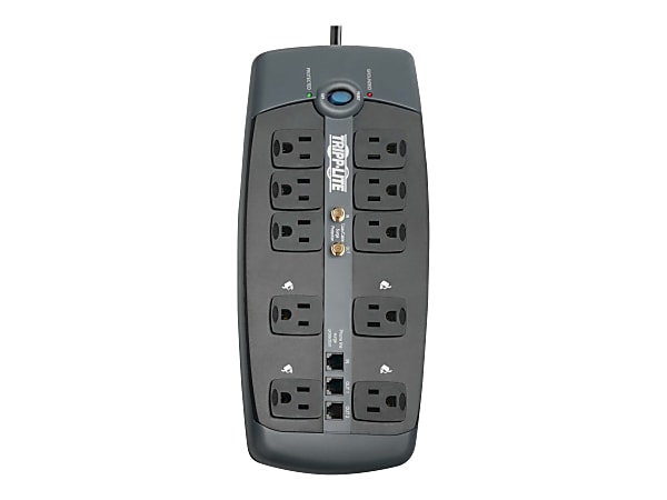 Tripp Lite Protect It! 10-Outlet Surge Protector, 8-ft. Cord, 3345 Joules, Tel/Modem/Coaxial Protection - Surge protector - 15 A - AC 120 V - 1800 Watt - output connectors: 10 - 8 ft cord - black