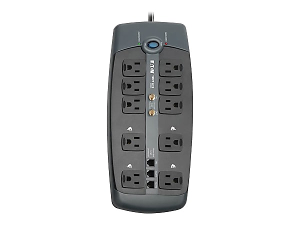 Eaton Tripp Lite Series Protect It! 10-Outlet Surge Protector, 8-ft. Cord, 3345 Joules, Tel/Modem/Coaxial Protection - Surge protector - 15 A - AC 120 V - 1800 Watt - output connectors: 10 - 8 ft cord - black