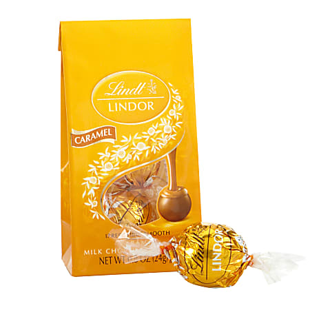 Lindt Lindor Truffles, Caramel, 2 Truffles Per Bag, Pack Of 24 Bags