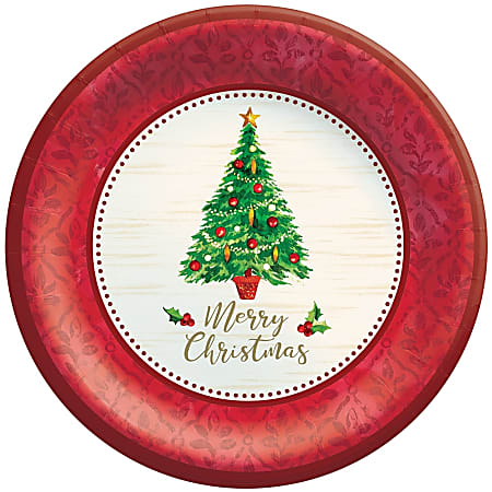 Amscan Classic Christmas Tree Round Paper Plates, 6-3/4", Multicolor, Pack Of 8