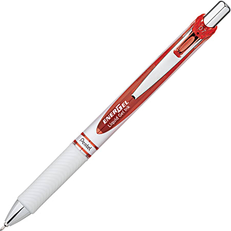Pentel® EnerGel™ Pearl Retractable Liquid Gel Pen, Needle Point, 0.7 mm, Pearl Black Barrel, Red Ink