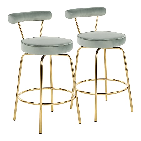 LumiSource Rhonda Counter Stools, Gold/Green, Set Of 2 Stools