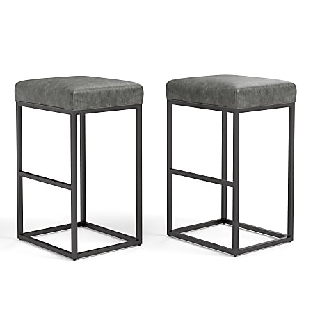 ALPHA HOME Faux Leather Bar Stools, Gray/Black, Set Of 2 Stools