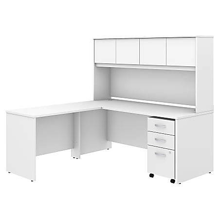 Bush Business Furniture Studio C 72"W x 30"D L Shaped Desk with Hutch, Mobile File Cabinet and 42"W Return, White, Premium Installation