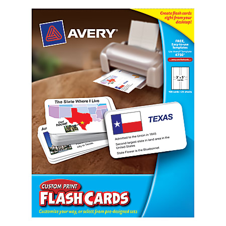 Avery® Custom-Print Flash Cards, 4 1/4" x 5 1/2", White, Pack Of 100
