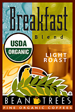 Beantrees Organic Breakfast Blend Whole Bean Coffee Bag, 12 Oz