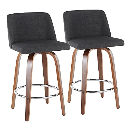 LumiSource Toriano Counter Stools, Walnut/Charcoal/Chrome, Set Of 2 Stools