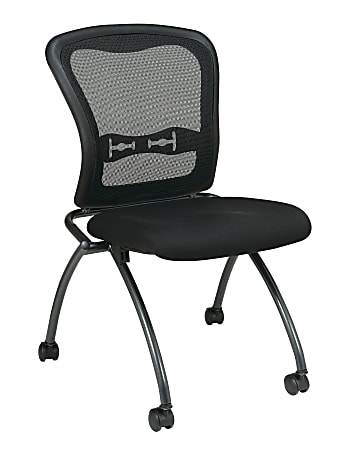 Office Star™ Folding Chair With Casters, Deluxe With Mesh Back, Coal/Titanium, Set Of 2