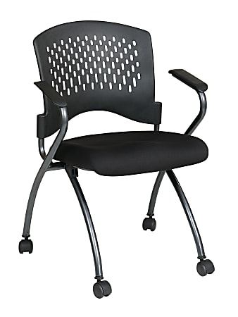 Office Star™ Folding Chair With Casters, Deluxe, Coal/Titanium,