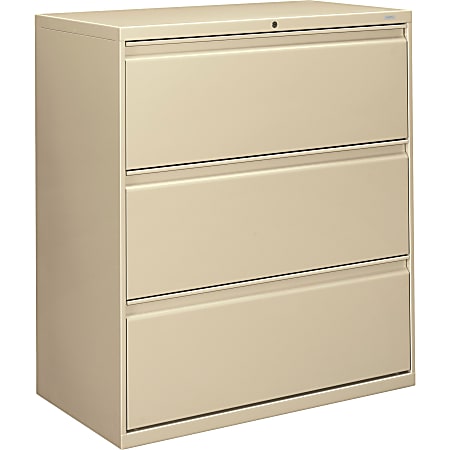 HON® 800 36"W x 19-1/4"D Lateral 3-Drawer File Cabinet With Lock, Putty