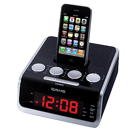 iCraig Alarm Clock With Digital PLL FM Stereo Radio, 2 1/2"H x 6"W x 6 1/2"D, Black