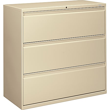 HON® 800 42"W x 19-1/4"D Lateral 3-Drawer File Cabinet With Lock, Putty